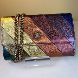 Kurt Geiger London The Kensington Stripe Wallet on a Chain Metallic leather